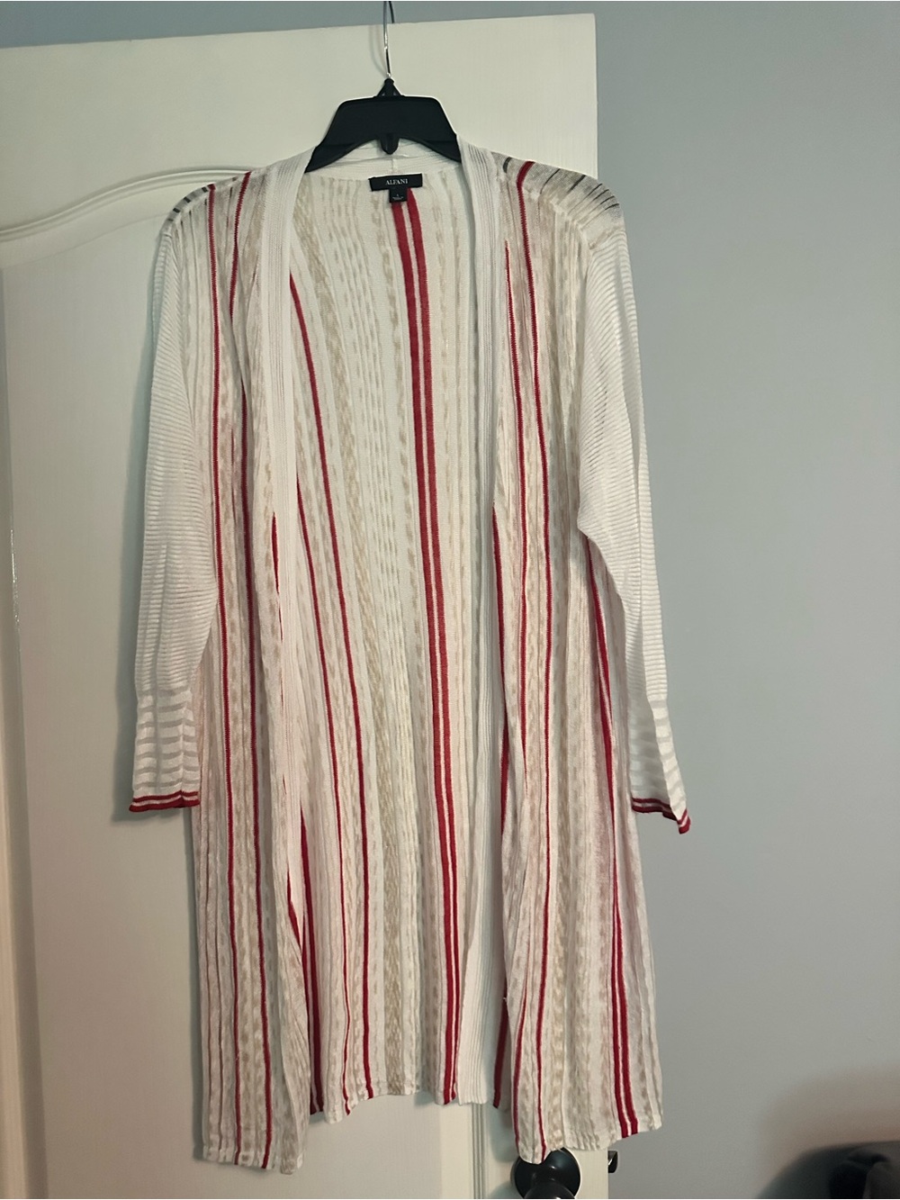 Alfani Cream Cardigan with Red Stripe Detail